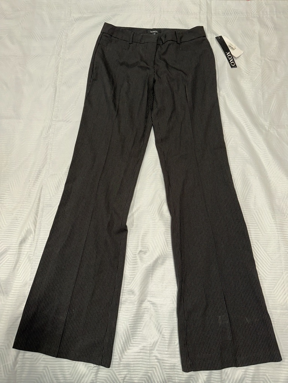 NWT XOXO Black Pinstripe Flare Trousers | Y2K Office Siren Dress Pants